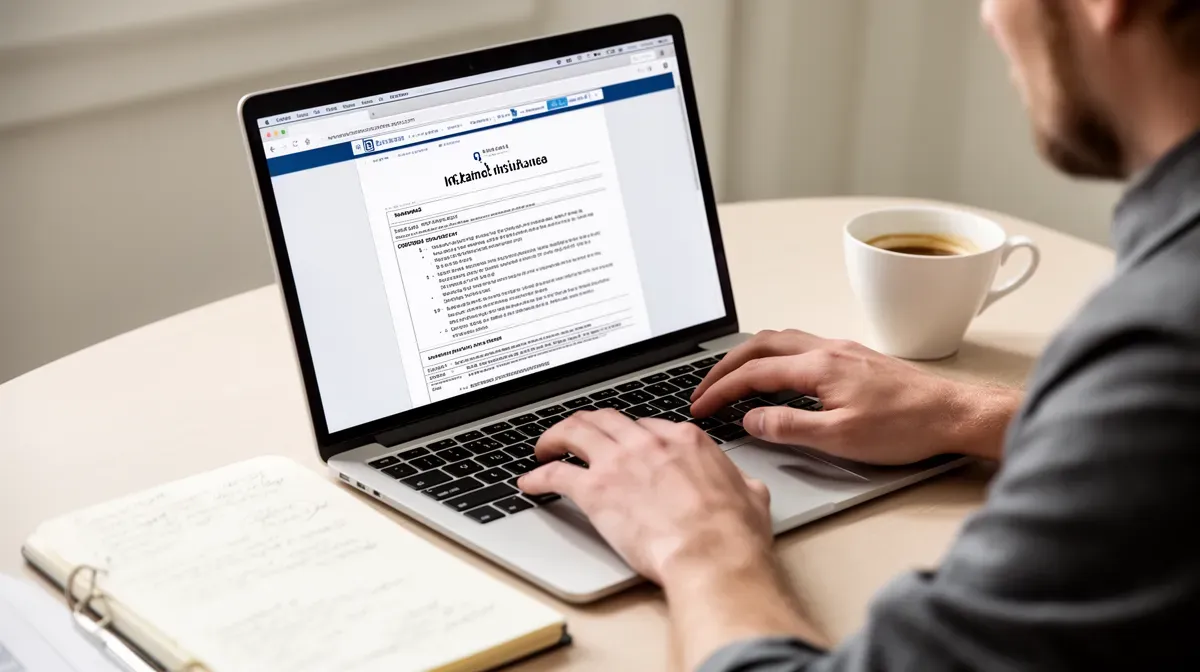 Personne utilisant un ordinateur portable pour vérifier des documents d'assurance en ligne