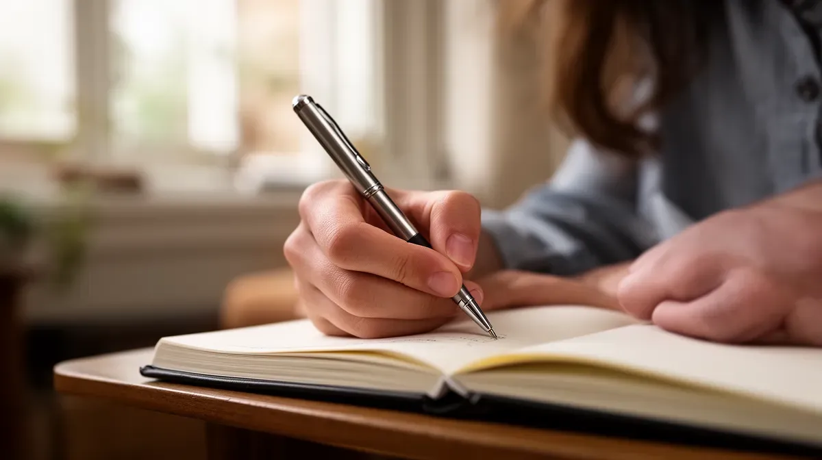 Personne écrivant dans un journal intime lors d'un coaching