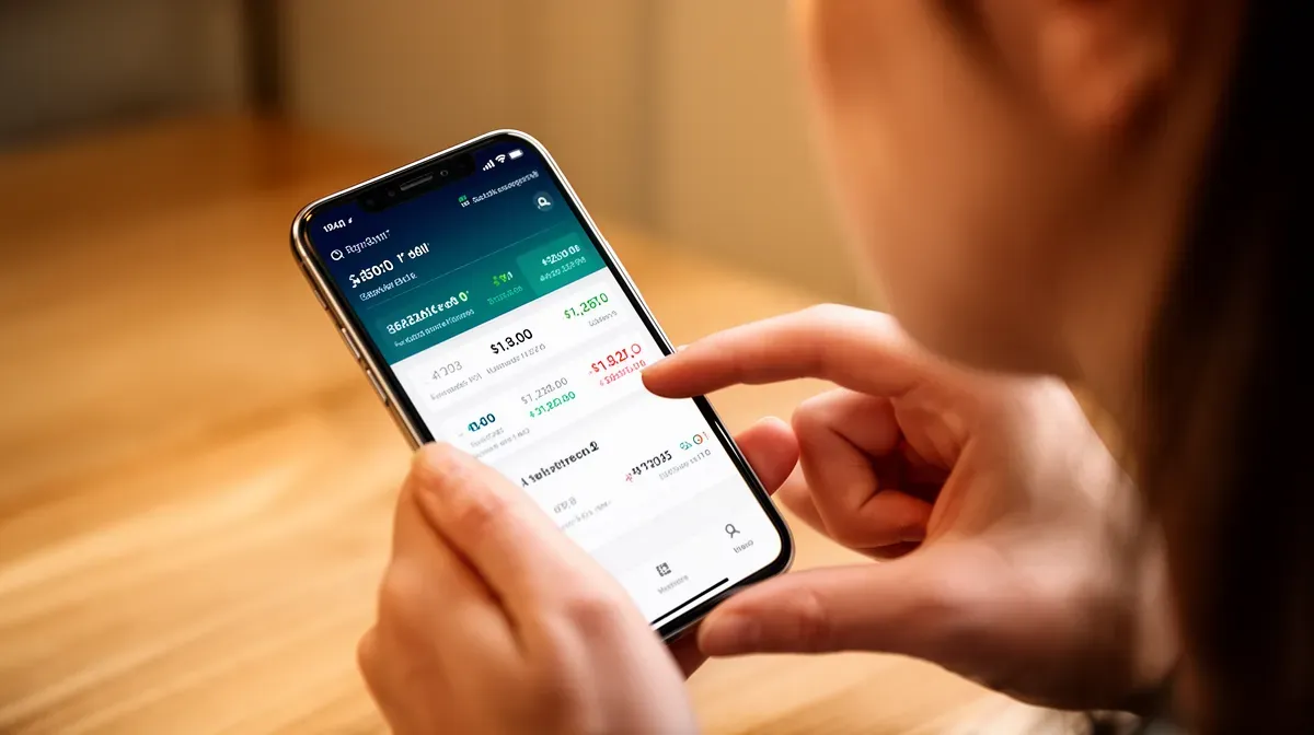 Gros plan sur une personne consultant son relevé bancaire sur un smartphone, illustrant la vérification du prélèvement Comutitre