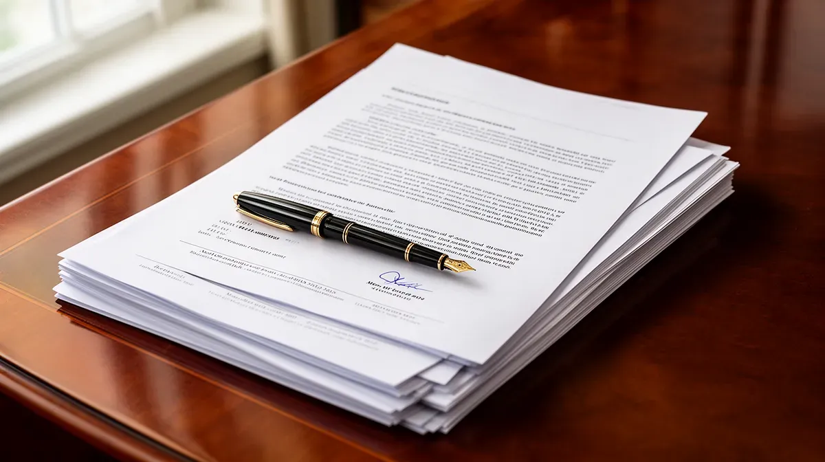 Documents et stylo sur un bureau de dirigeant, symbolisant les mandats d'administrateur