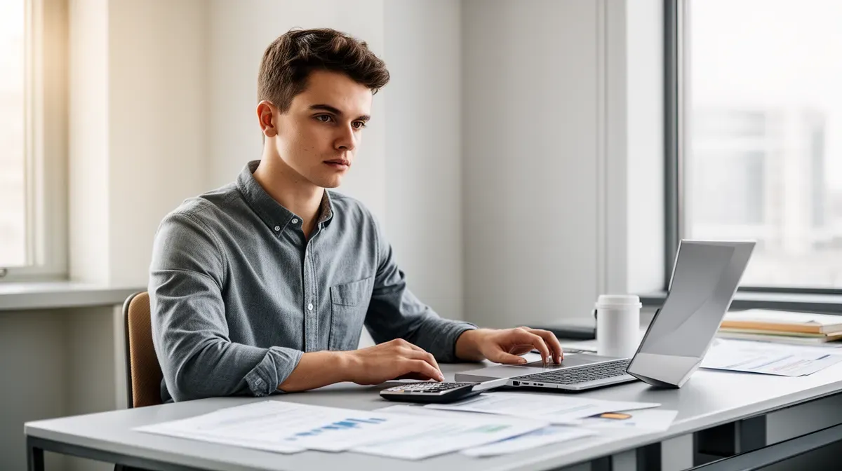 Jeune homme étudiant des documents financiers sur un ordinateur, illustrant les leçons de gestion d'héritage