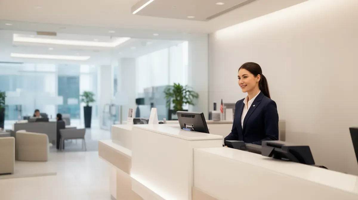 Intérieur d'une agence CACMDS avec un conseiller et un client