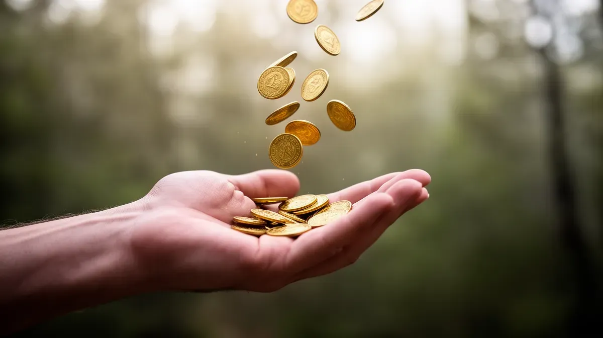 Main ouverte laissant s'envoler des pièces d'or, symbole de liberté financière