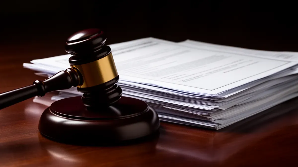 Marteau de justice et documents officiels sur une table, symbolisant le contrôle de la HATVP sur le patrimoine des élus.