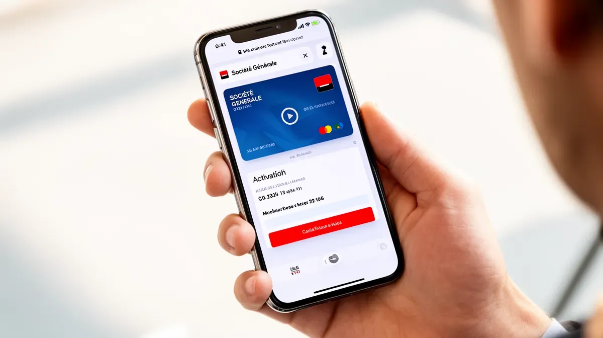 Personne activant sa carte bancaire via l'application mobile Société Générale