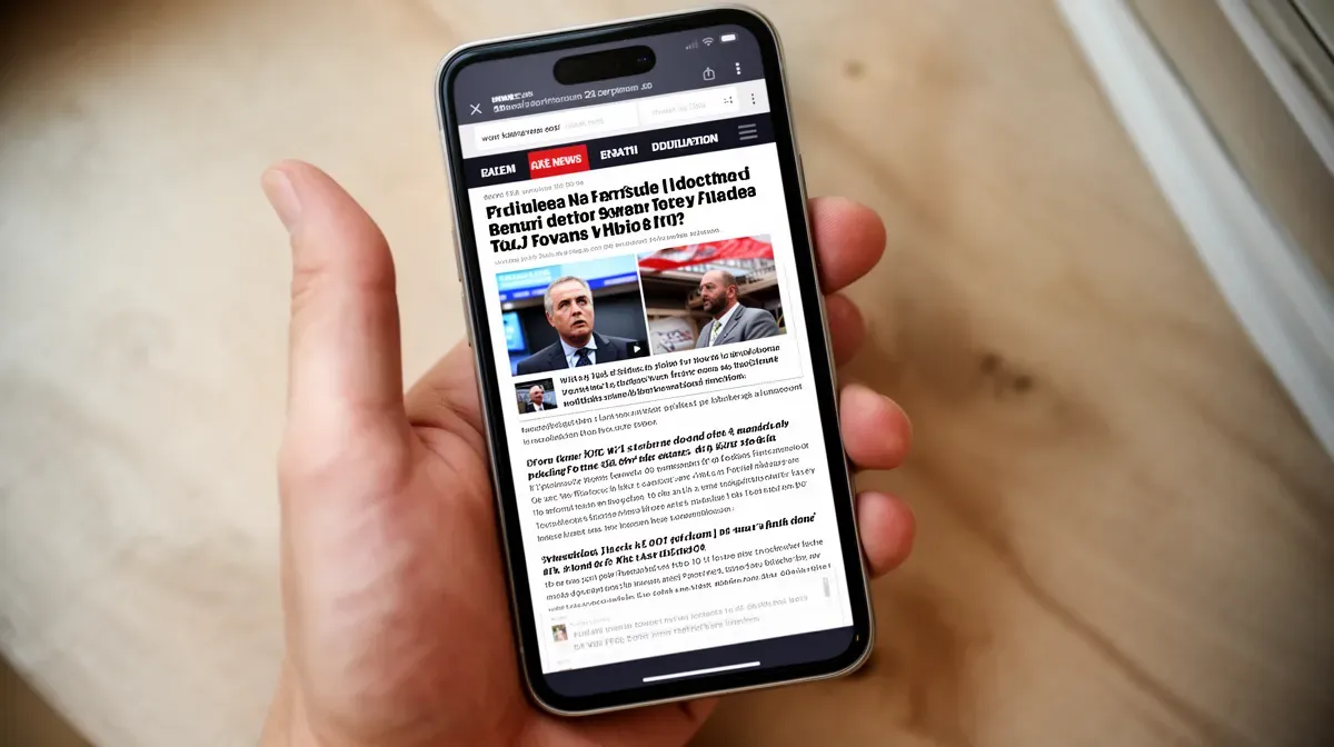 Capture d'écran d'un article de désinformation sur la fortune de José Bové, avec une main tenant le téléphone
