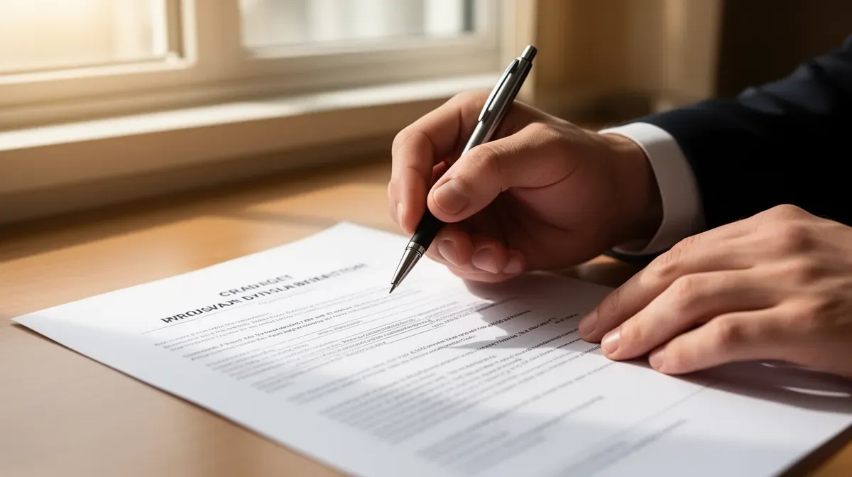 Mains tenant un stylo au-dessus d'un contrat de travail à temps partiel