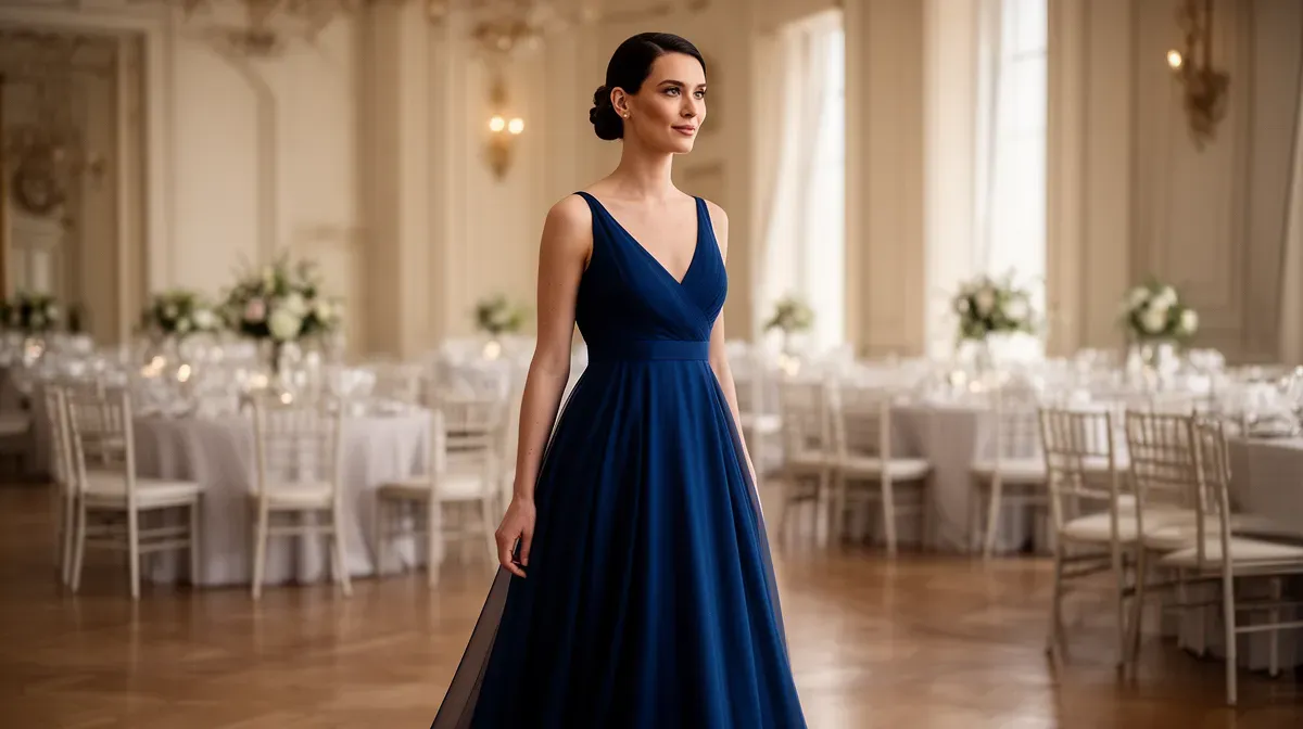 Femme élégante marchant dans un hall de réception officiel, représentant une Première dame