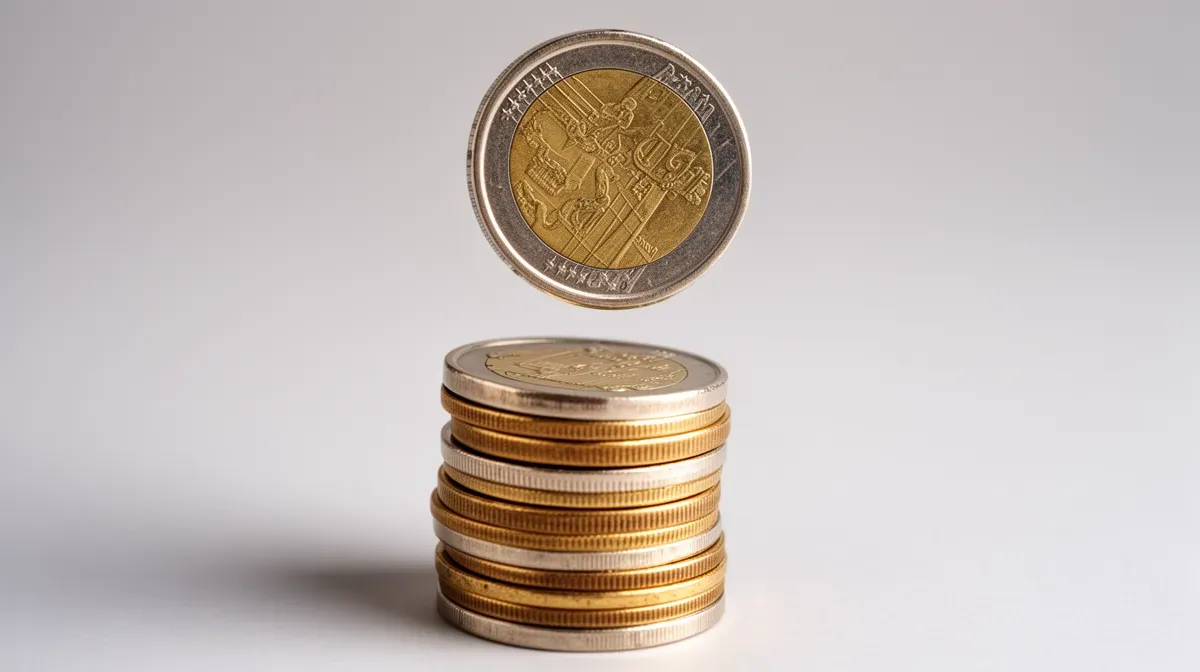 Pile de pièces de monnaie avec une pièce tombant à côté