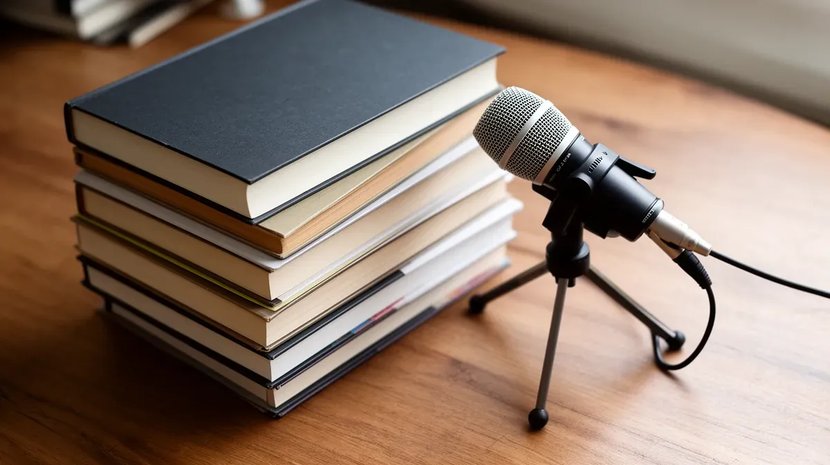 Livres et microphone représentant les activités annexes de l'animatrice