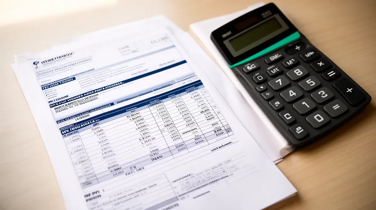 Fiche de paie et calculatrice sur un bureau, illustrant le calcul du salaire d'un juge