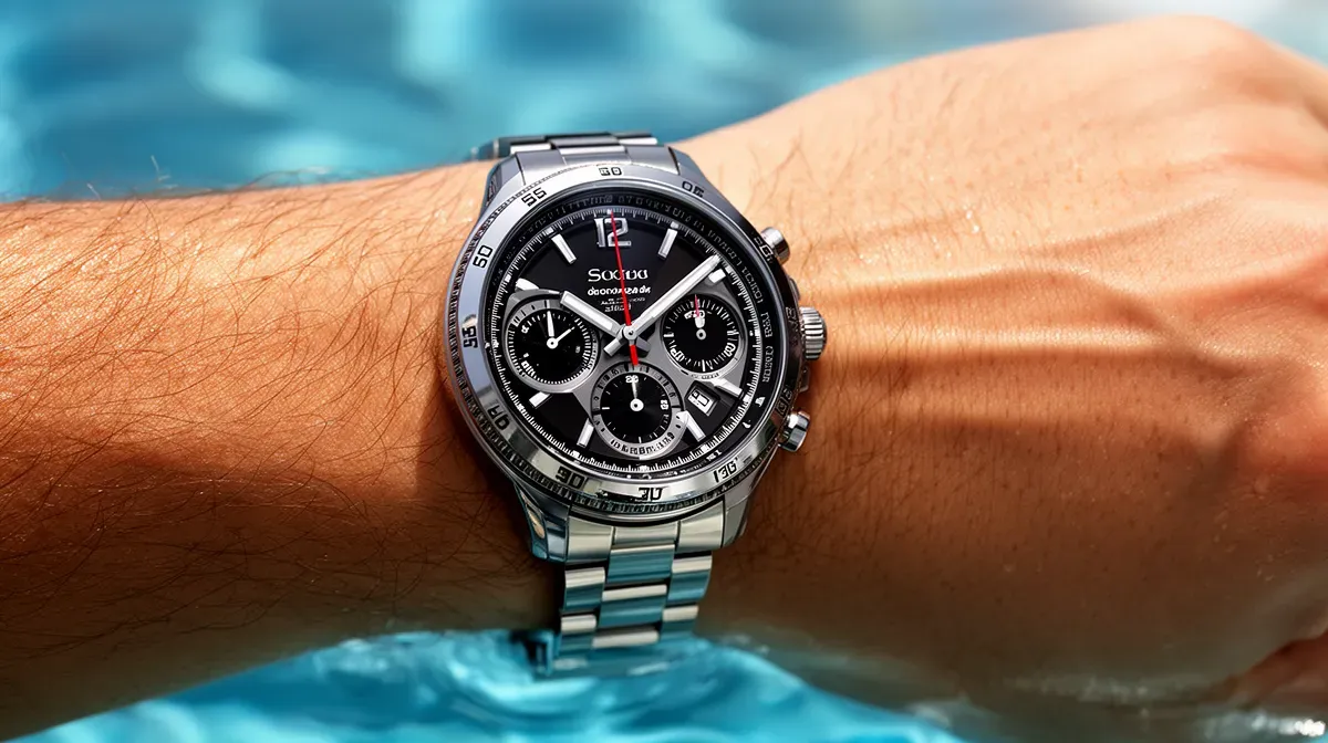 Montre de luxe au poignet d'un nageur, symbole de sponsoring