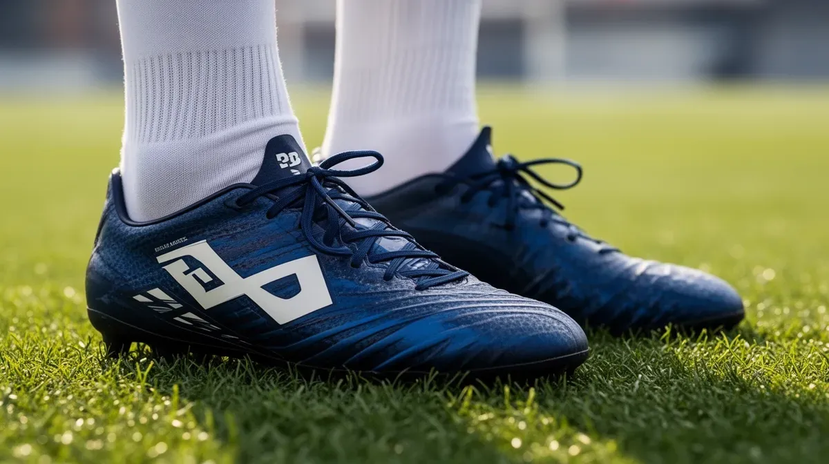 Gros plan sur des crampons de football posés sur l'herbe