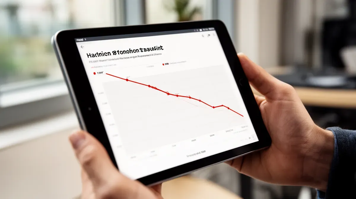 Tablette affichant un graphique de comparaison des salaires avec une tendance à la baisse