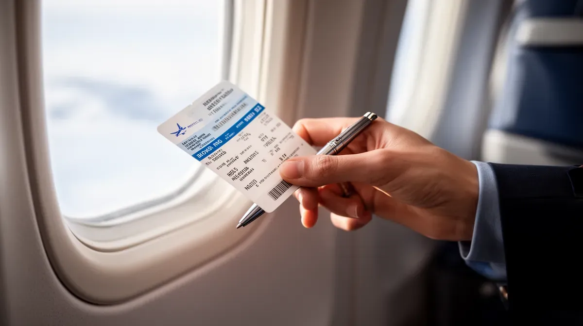 Gros plan sur la main d'un steward tenant une carte d'embarquement