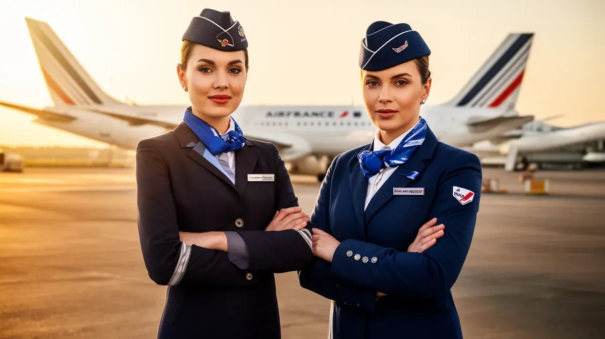 Deux stewards en uniformes de compagnies différentes sur le tarmac