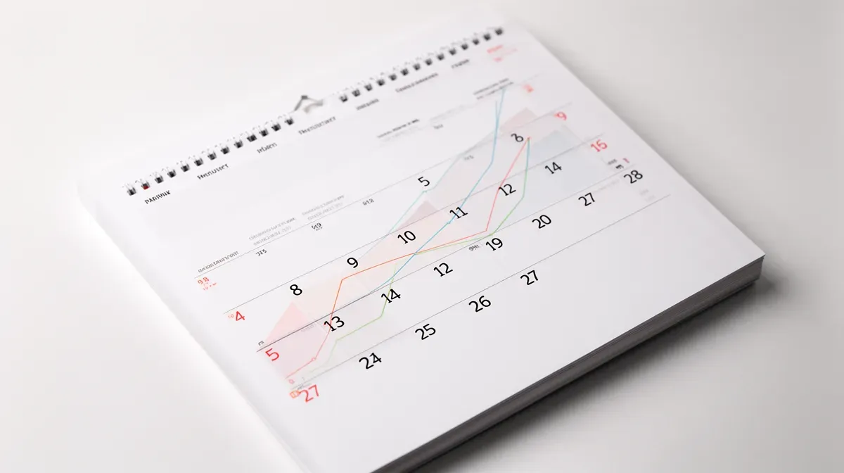 Un calendrier avec une date surlignée et un graphique en hausse, représentant le calendrier des hausses du SMIC luxembourgeois en 2026 et 2027.